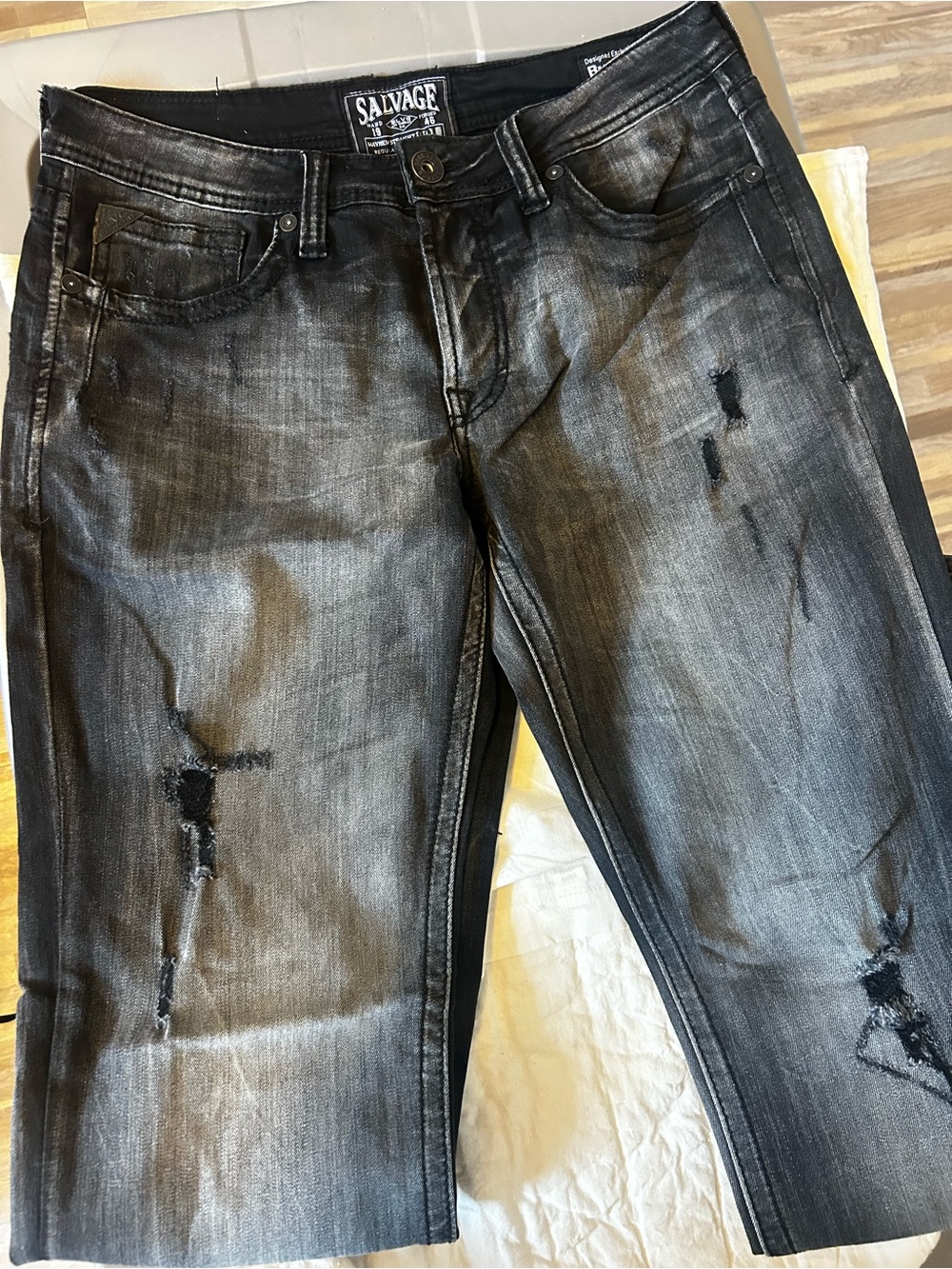 Buckle Salvage Slim Straight Distressed Black Gray Jeans